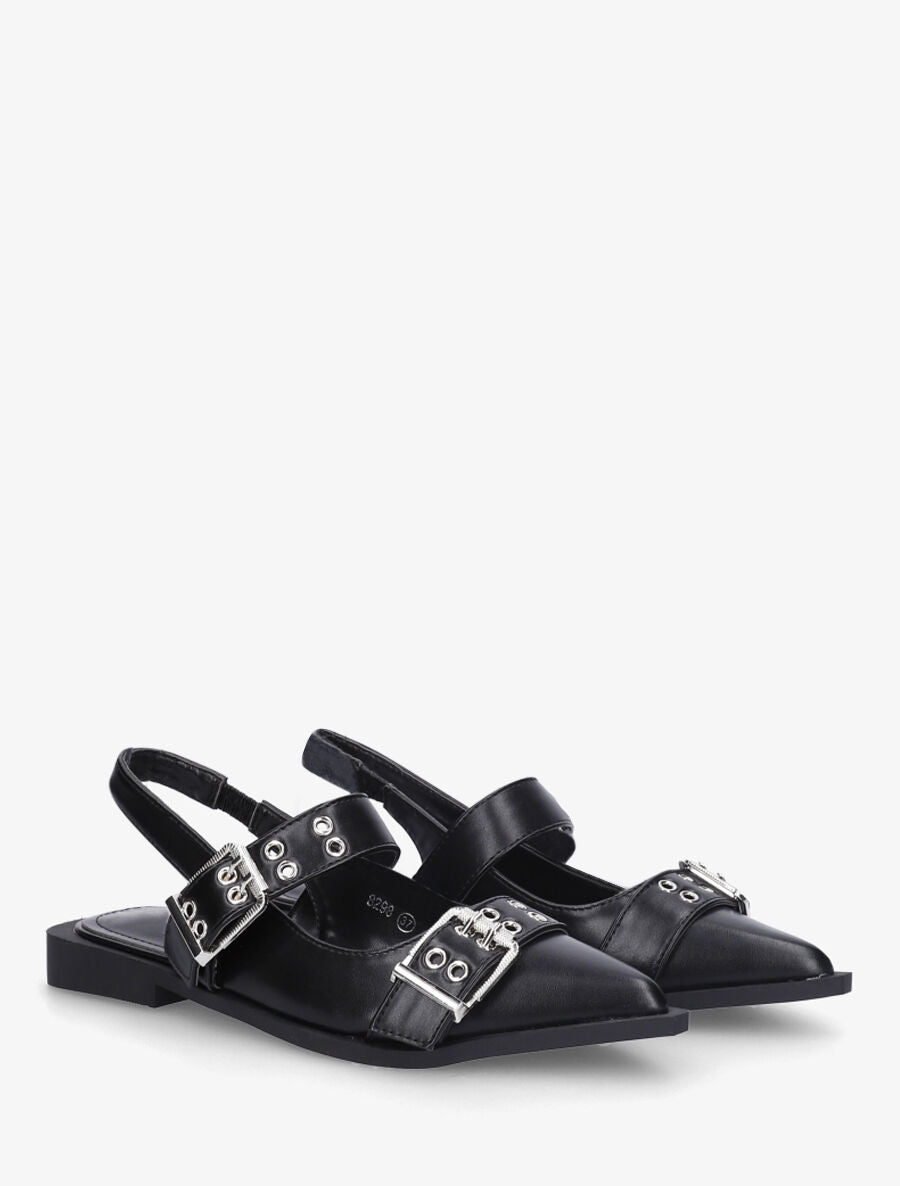 Ballerines ouvertes à boucles et bout pointu - Noir - 4