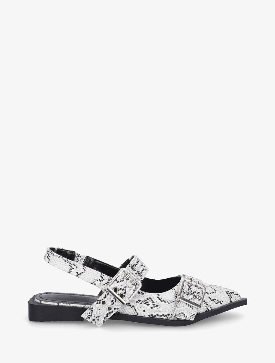 Ballerines python ouvertes à boucles et bout pointu - Gris - 1