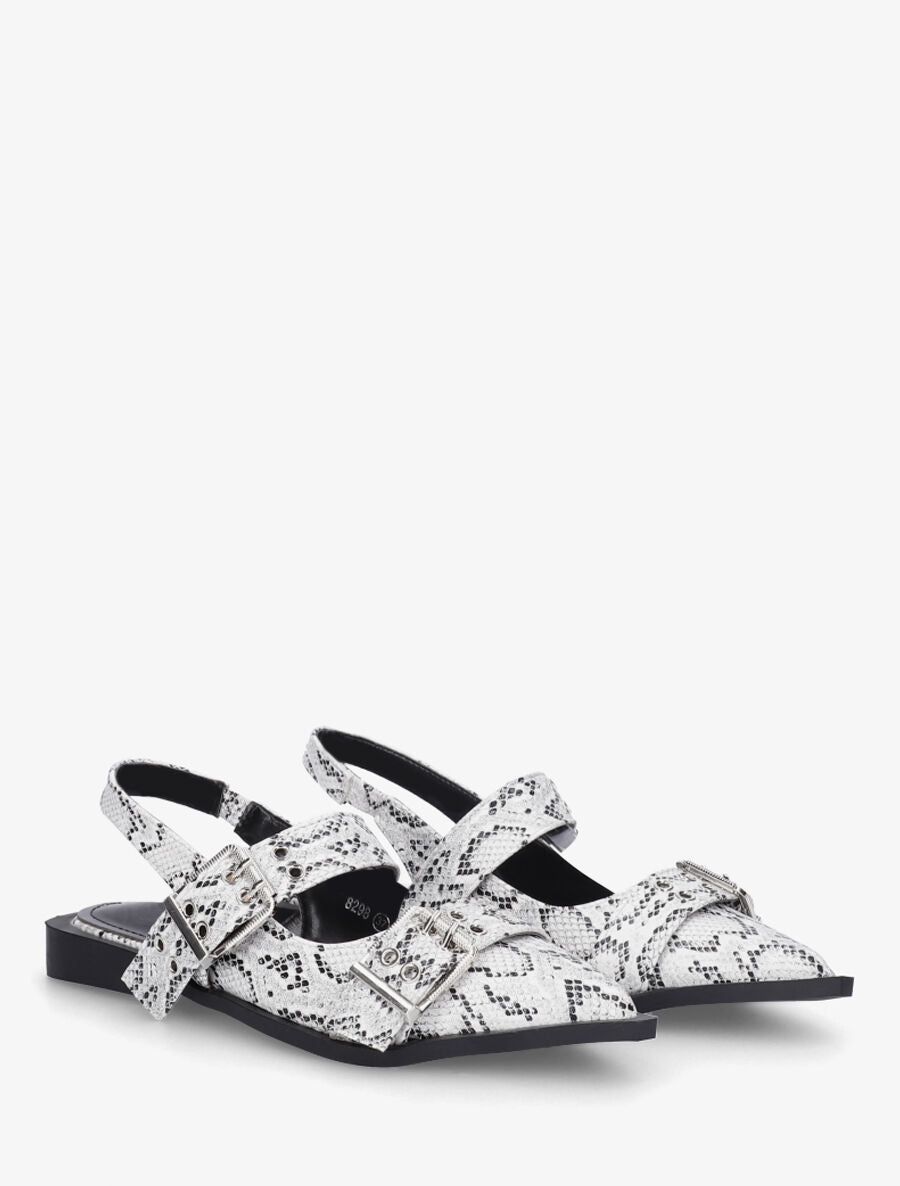 Ballerines python ouvertes à boucles et bout pointu - Gris - 4