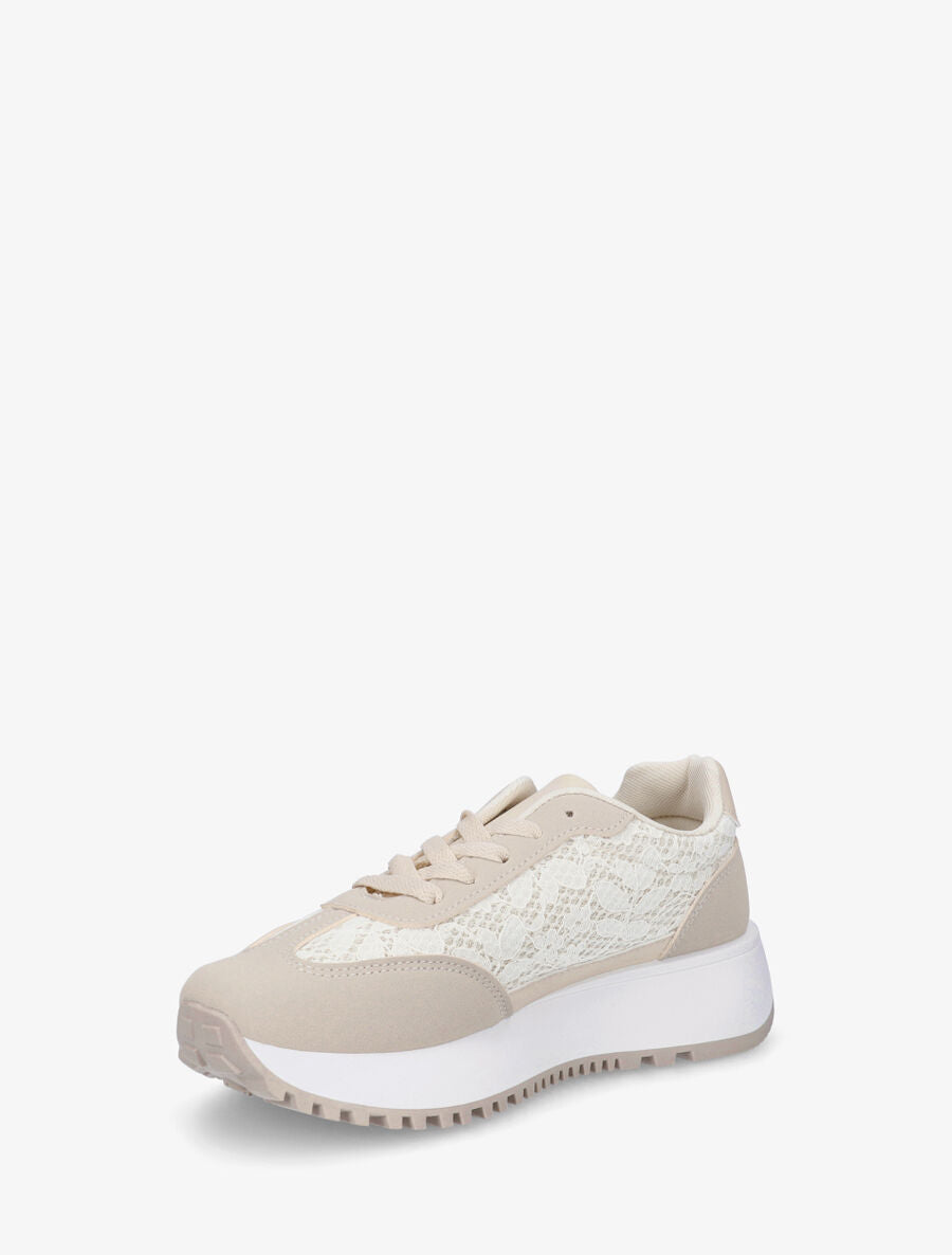 Baskets en simili et dentelle - Beige clair - 3