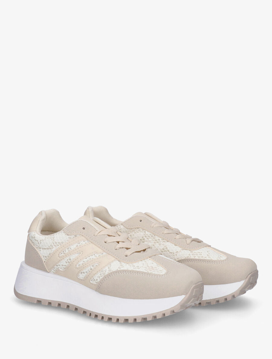 Baskets en simili et dentelle - Beige clair - 4