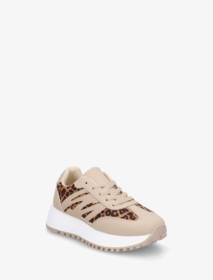 Baskets en simili et imprimé léopard - Taupe - 2