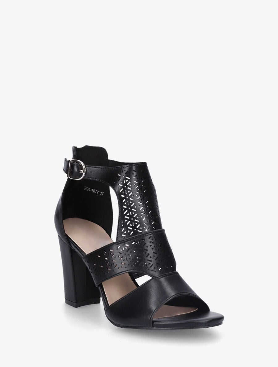 Sandales à talon et claque perforée en simili - Noir - 2