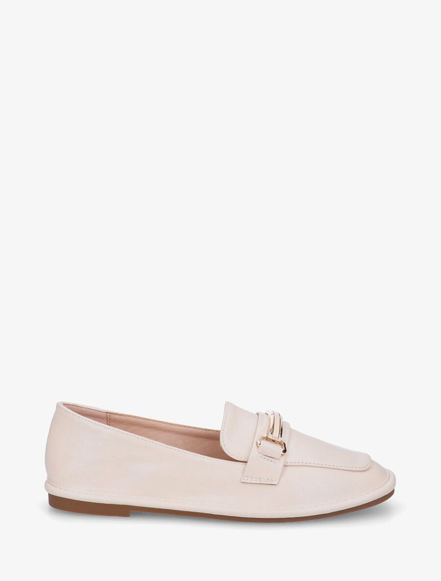 Mocassins en simili à semelle plate - Beige - 1