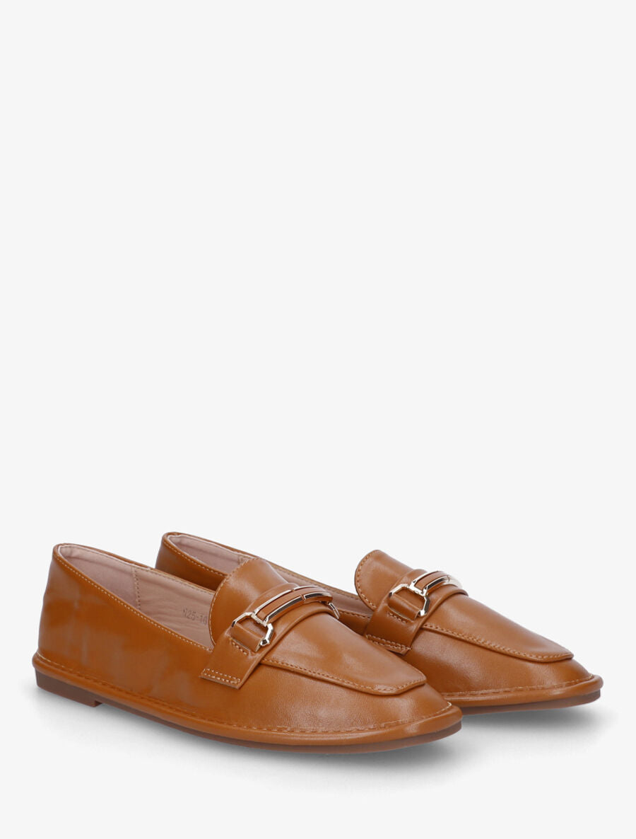 Mocassins en simili à semelle plate - Camel - 4