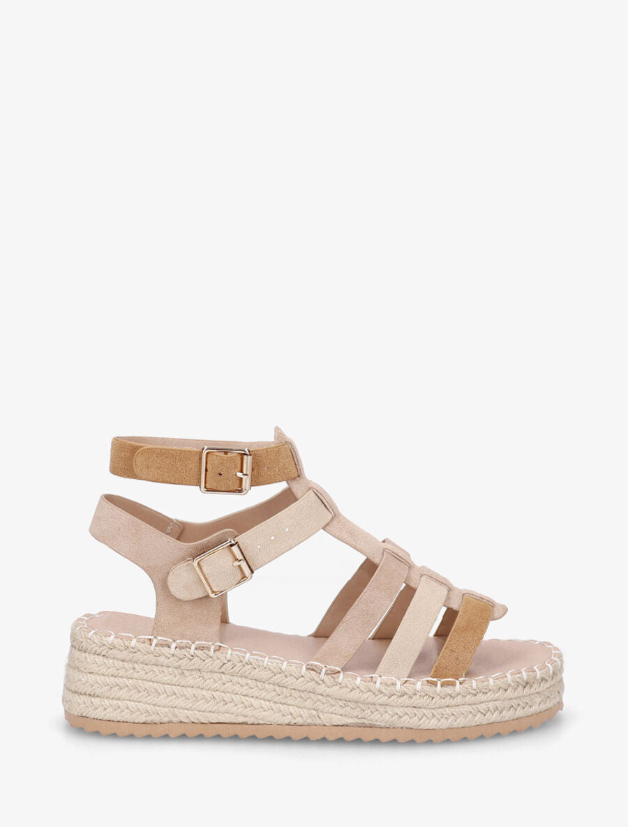 Spartiates à semelle compensée en raphia - Taupe - 1