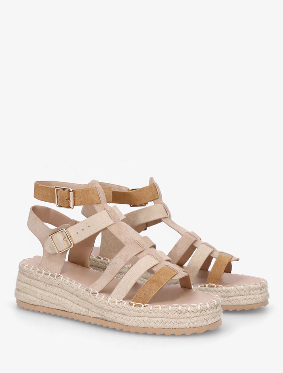 Spartiates à semelle compensée en raphia - Taupe - 4