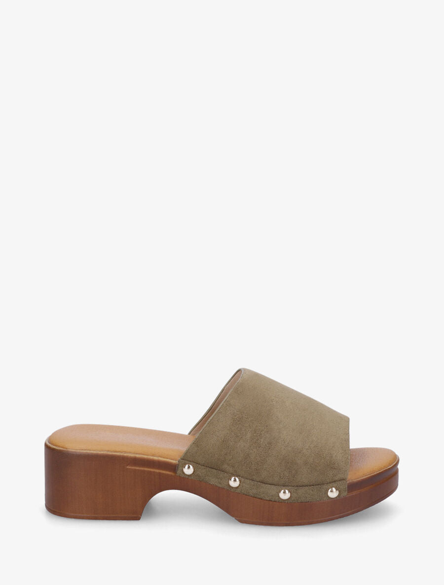 Mules style sabot en suédine - Kaki - 5