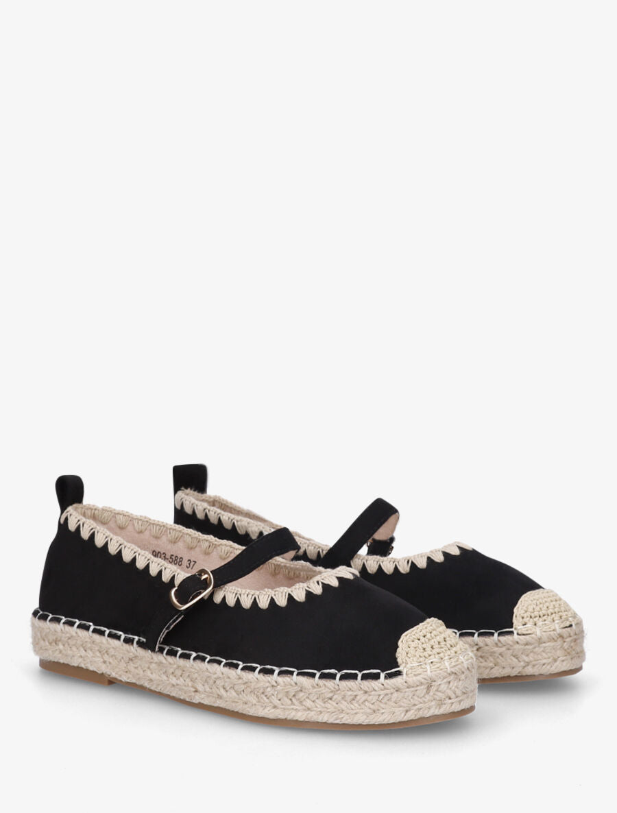 Ballerines en suédine style espadrilles - Noir - 4