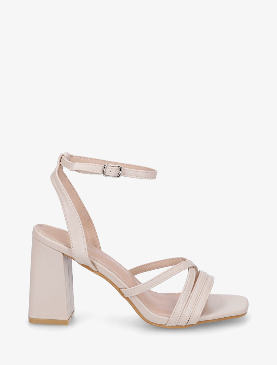 Sandales en simili à talon haut - Beige - 5