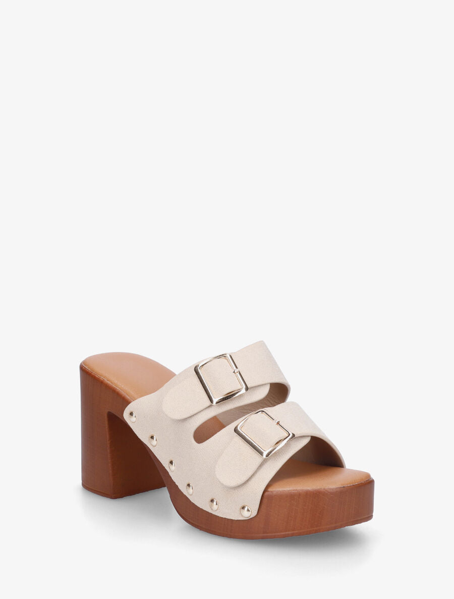 Mules style sabot à double brides à boucle - Beige - 2