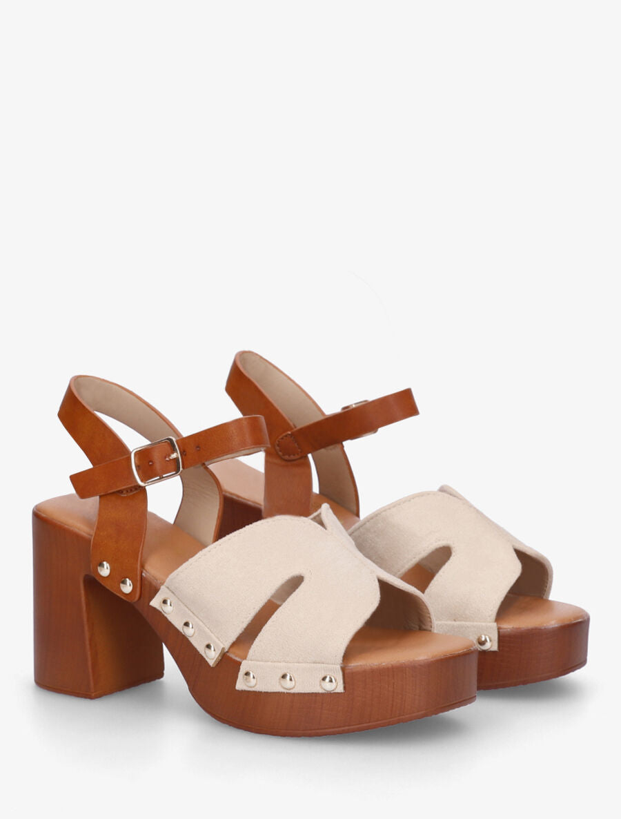 Sandales à talon effet bois - Beige - 4