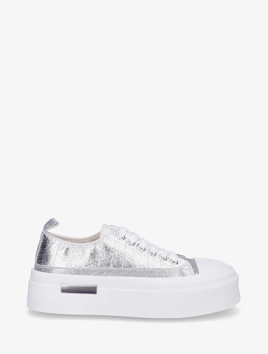 Sneakers nacrées à empiècement métal - Argent - 5