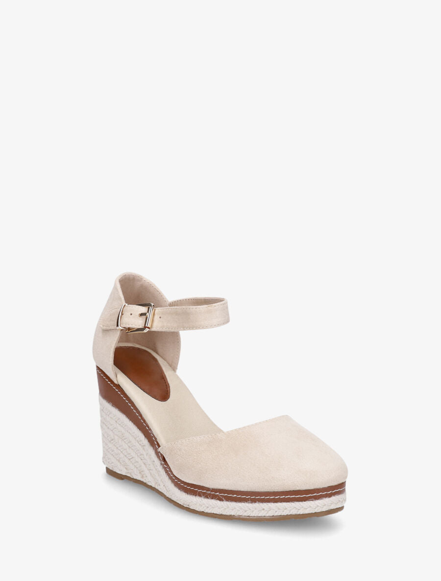 Sandales en suédine à talon compensé - Beige - 3
