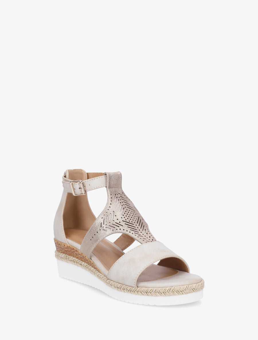 Sandales compensées à ganse irisée ajourée - Beige - 2