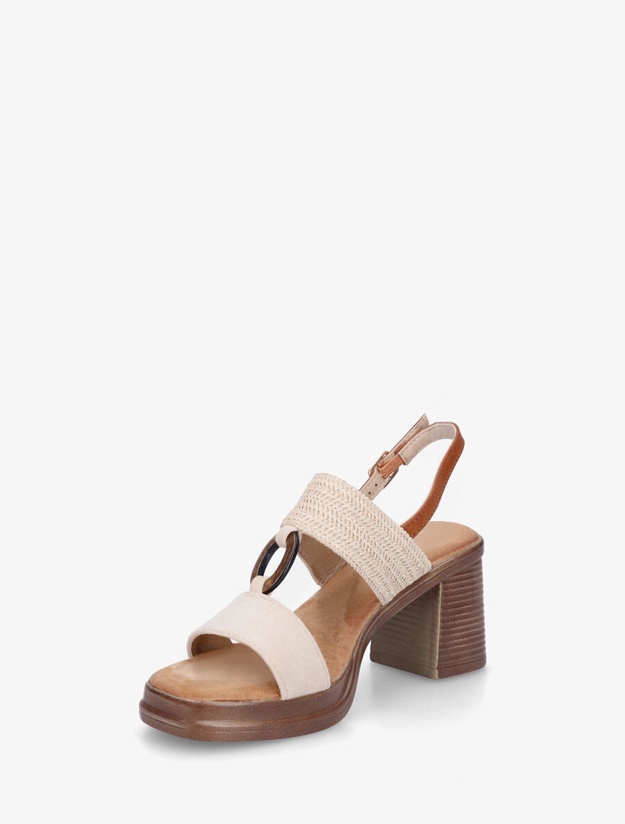 Sandales bimatière à talon - Beige - 3