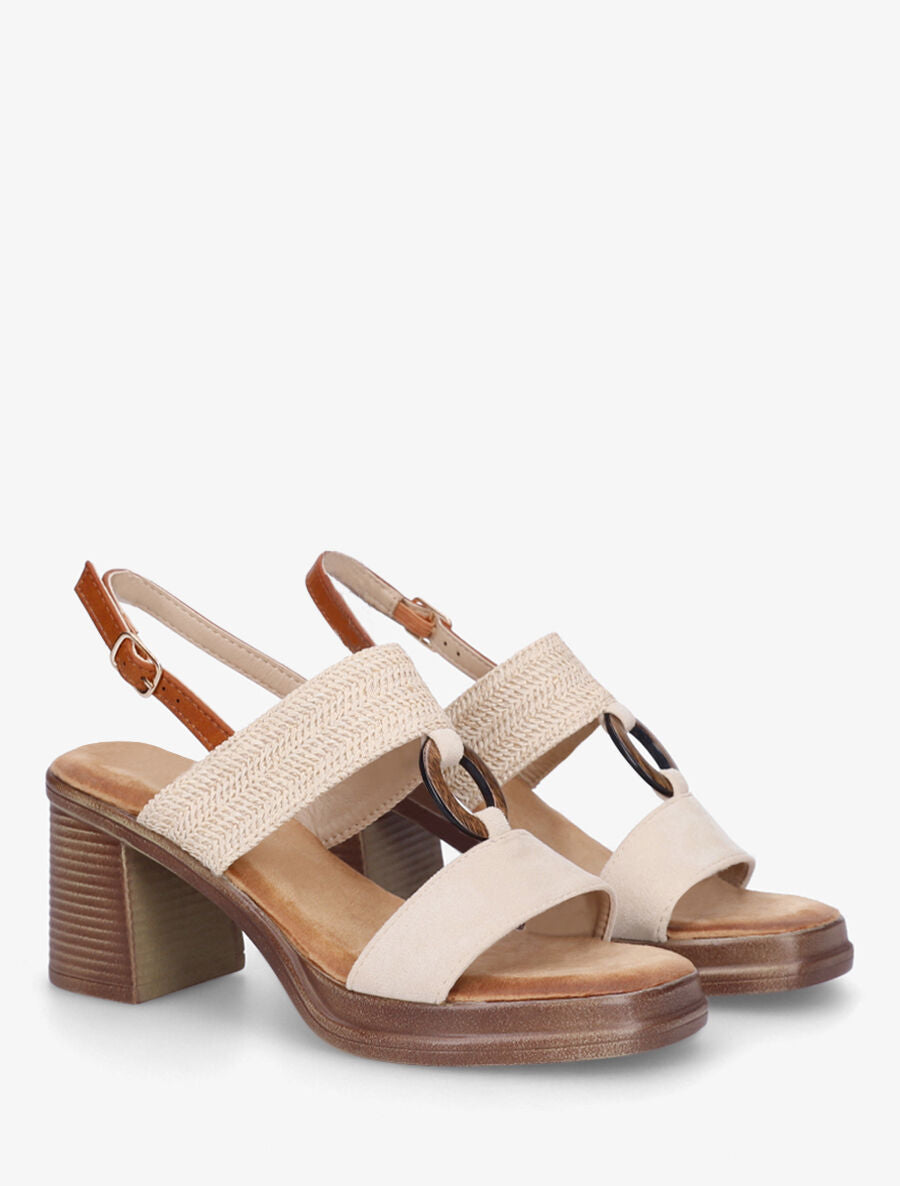 Sandales bimatière à talon - Beige - 4