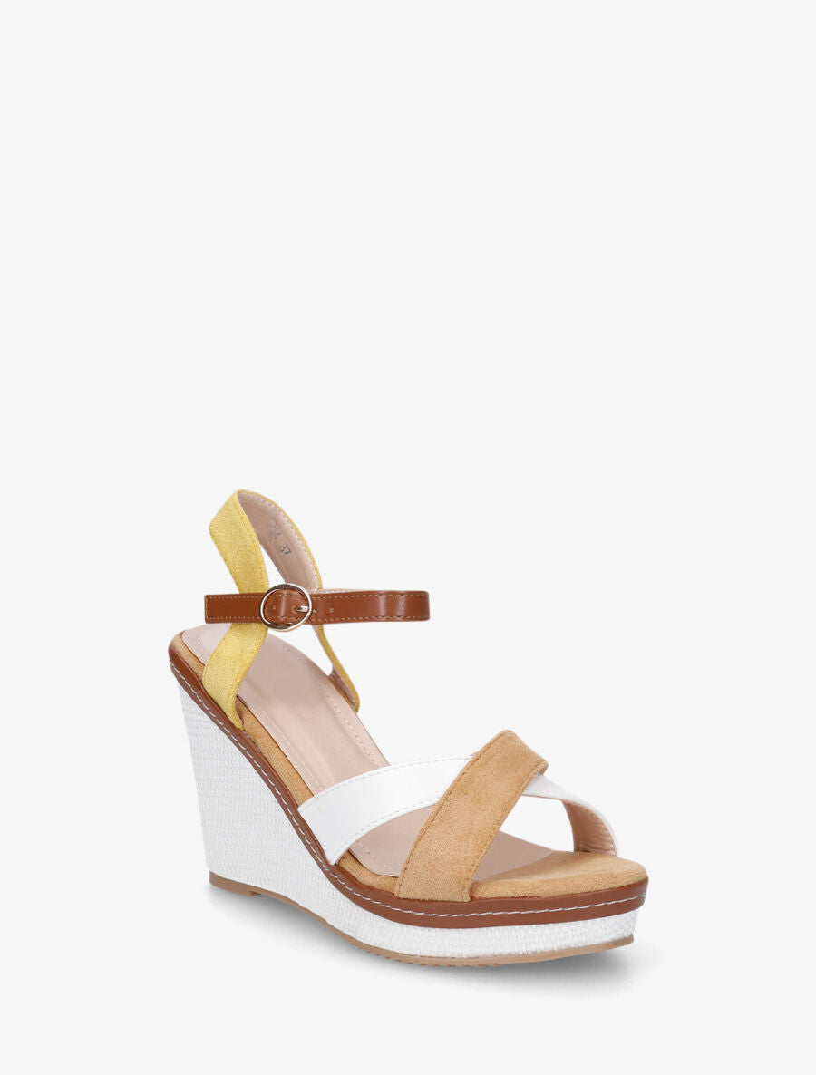 Sandales compensées bicolore - Camel - 2