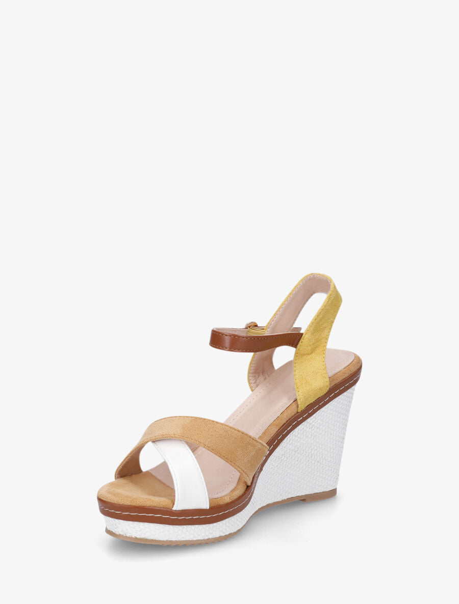 Sandales compensées bicolore - Camel - 3
