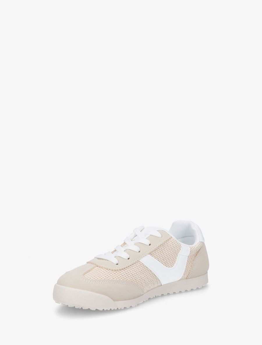 Sneakers plates à empiècement effet tissé - Beige - 3