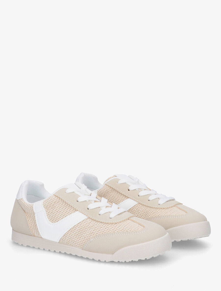 Sneakers plates à empiècement effet tissé - Beige - 4