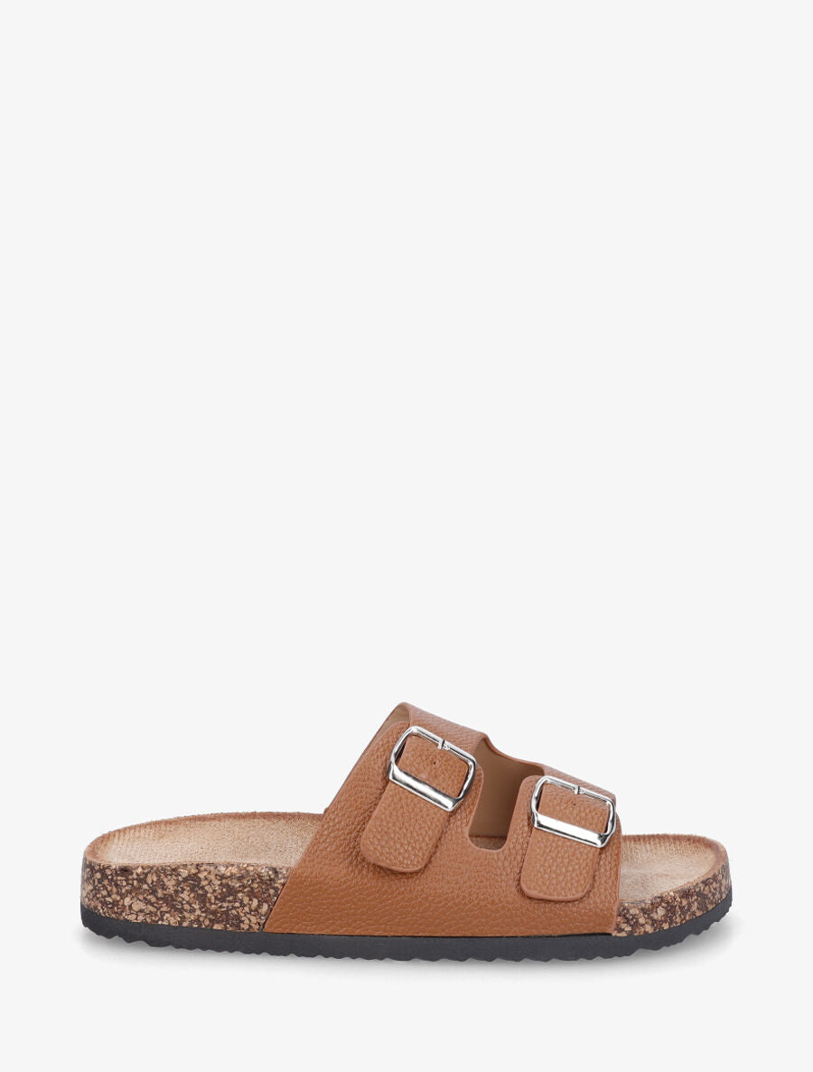 Claquettes en simili à double boucles - Camel - 5
