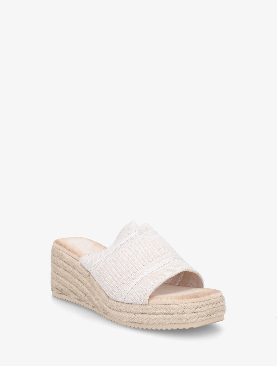 Mules compensées en raphia tressé - Beige - 2