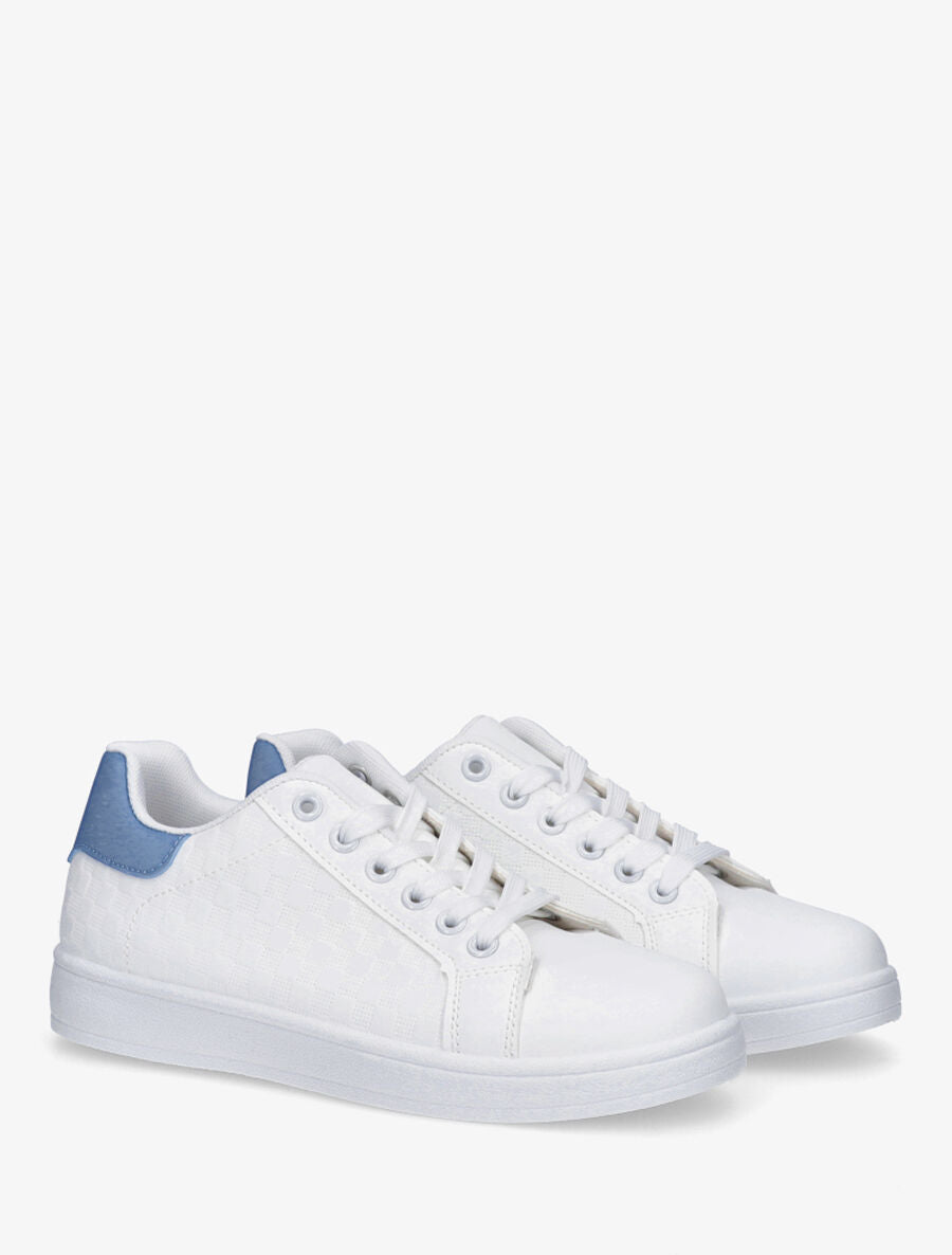 Sneakers plates à motif damier - Bleu - 4