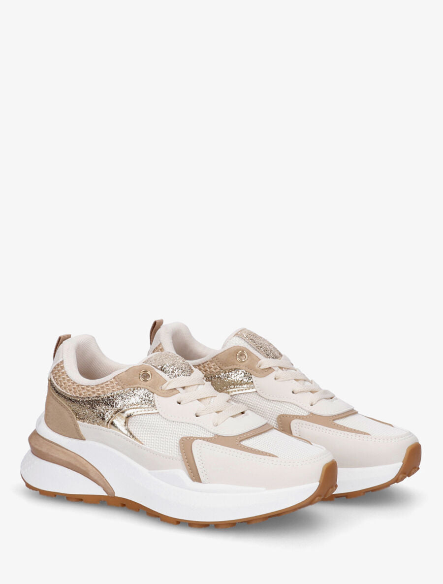 Baskets en simili à détail effet tissé - Beige - 4