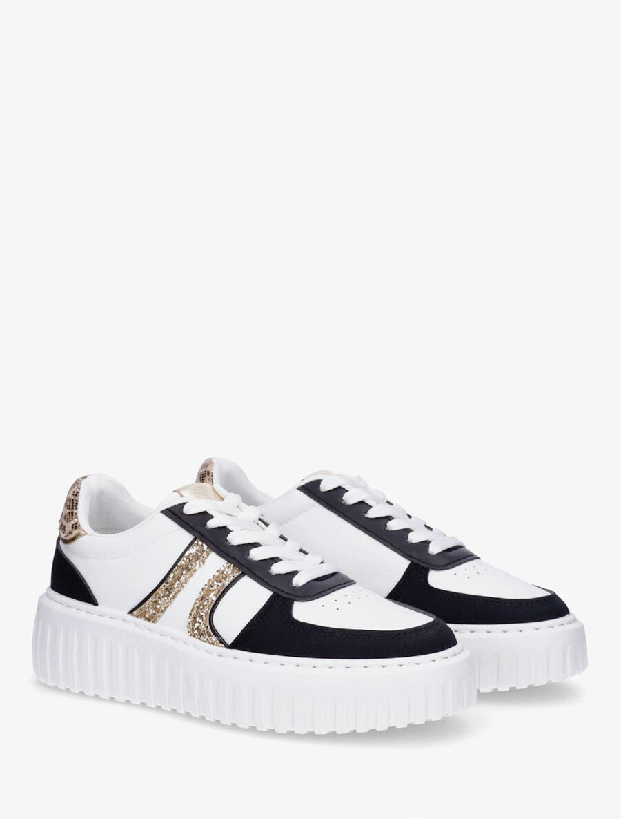 Sneakers à bandes pailletées en simili - Noir - 4