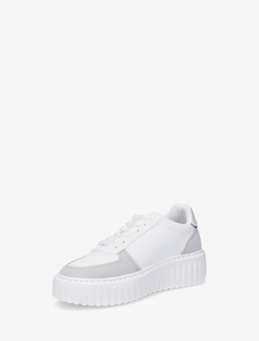Sneakers en simili à empiècement bijou strassé - Blanc - 3