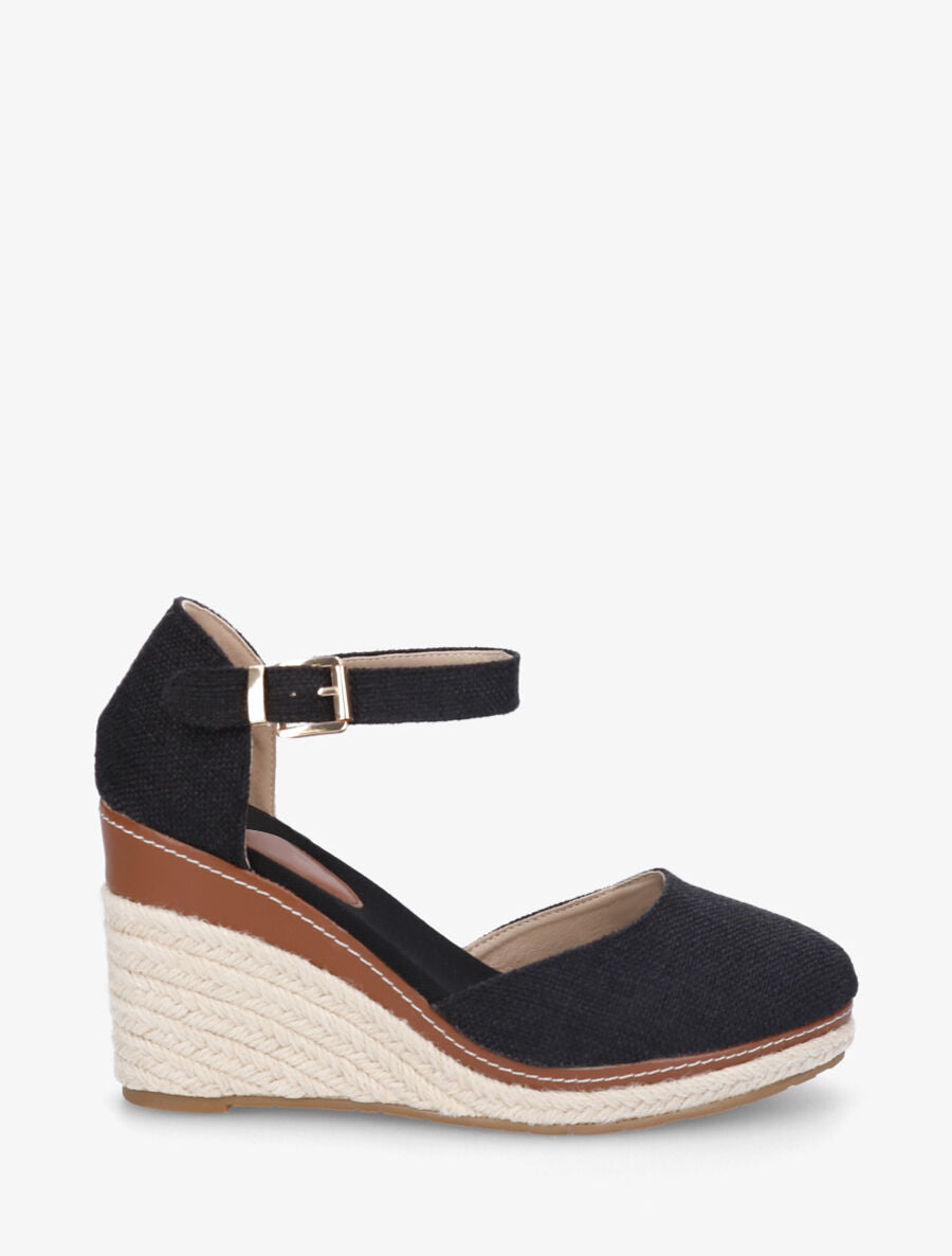 Sandales compensées effet denim - Noir - 5