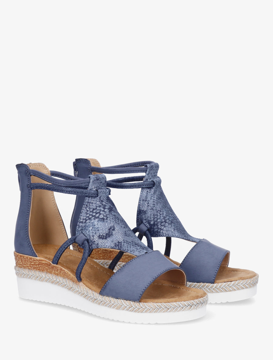 Sandalias de cuña con tira de estampado de pitón nacarado. - Marine