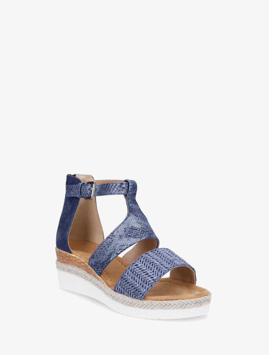 Sandalias con cuña texturizadas con detalle de pitón. - Marine