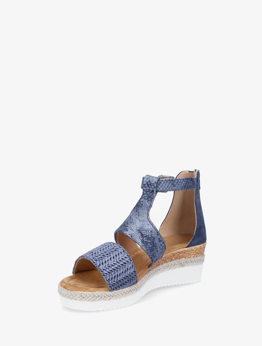 Sandalias con cuña texturizadas con detalle de pitón. - Marine