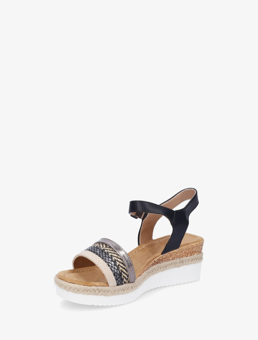 Sandalias de cuña adornadas con trenzas texturizadas. - Negro