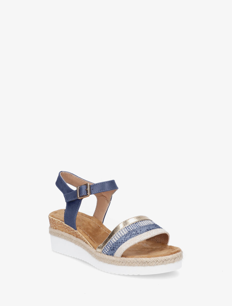 Sandalias de cuña adornadas con trenzas texturizadas. - Azul