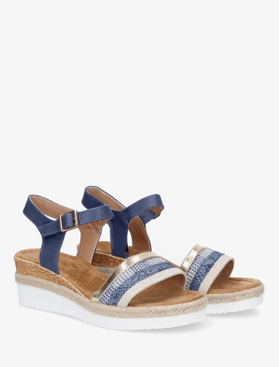 Sandalias de cuña adornadas con trenzas texturizadas. - Azul