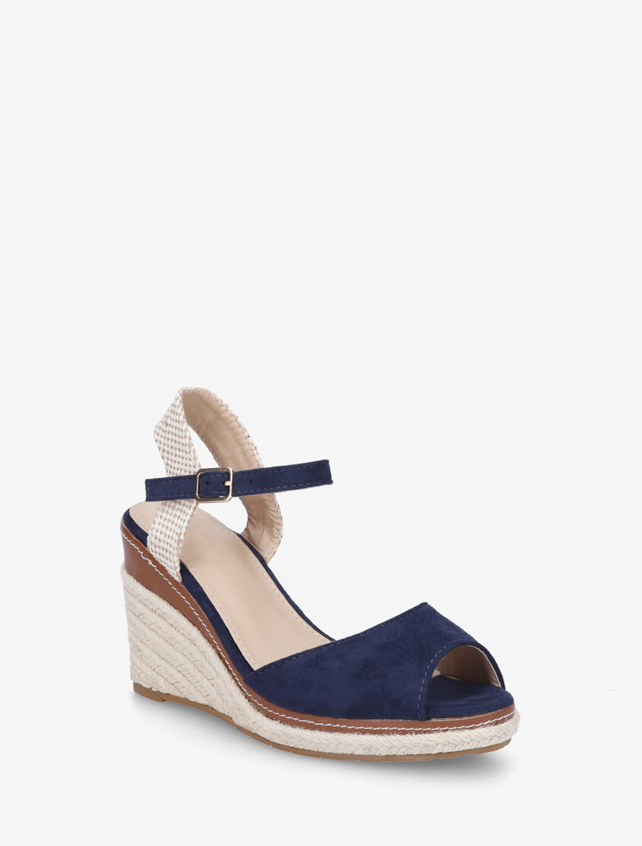 Sandalias de cuña lisas de antelina - Marine