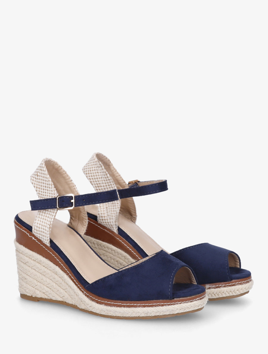 Sandalias de cuña lisas de antelina - Marine