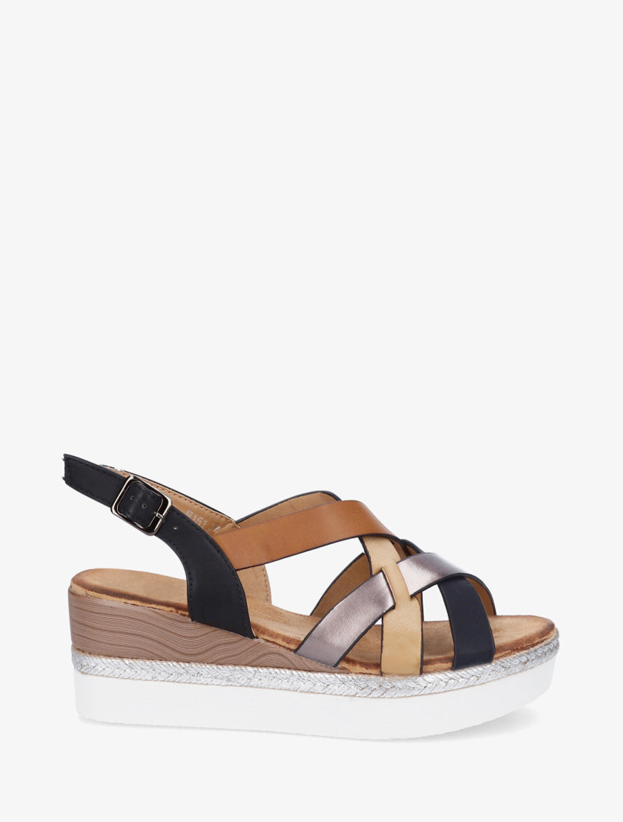 Sandalias de cuña con correas cruzadas - Negro