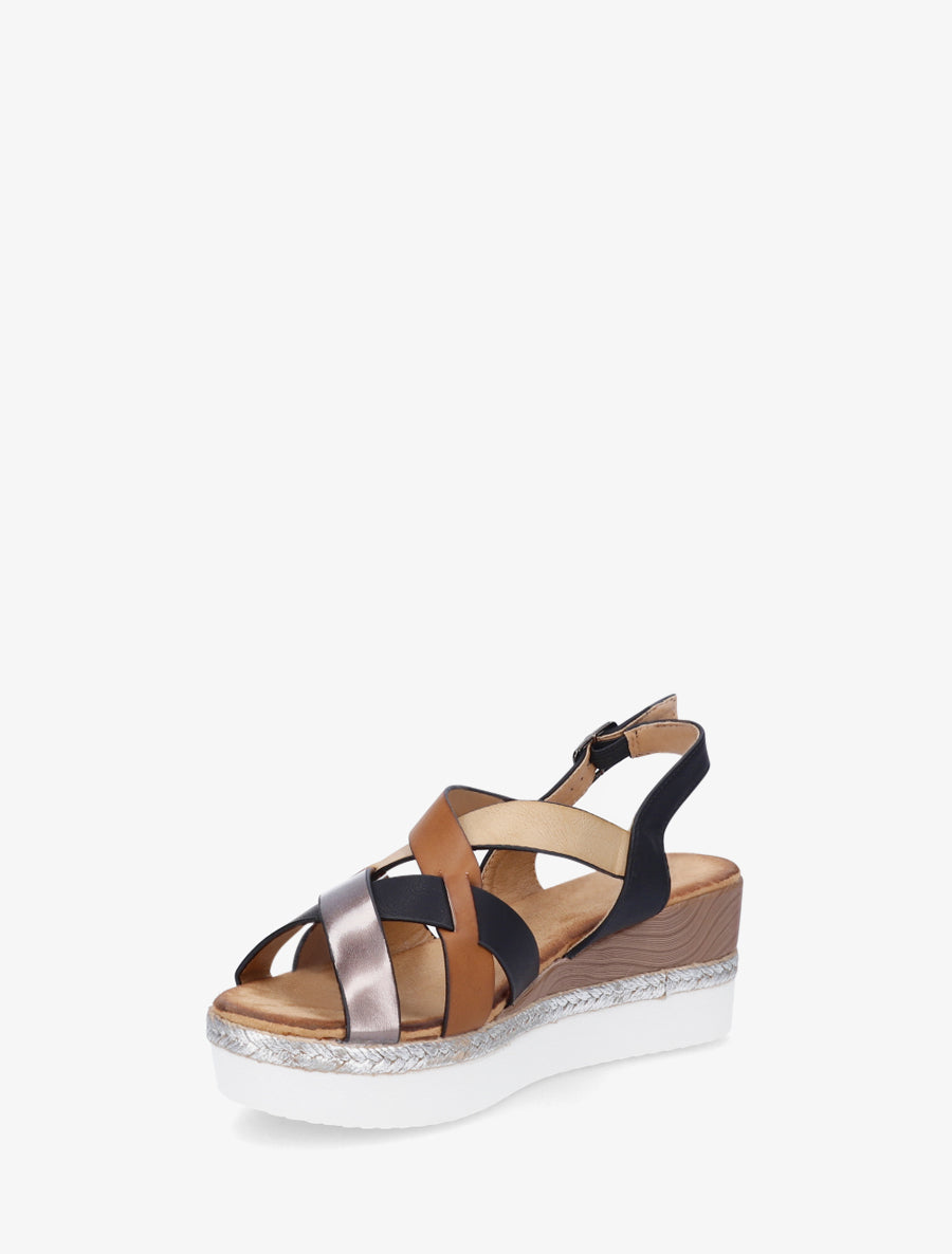 Sandalias de cuña con correas cruzadas - Negro