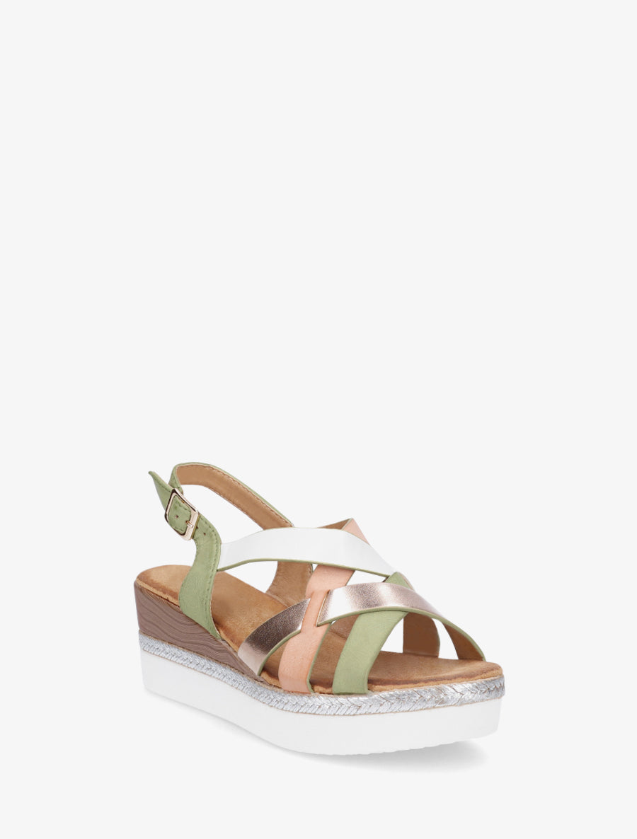 Sandalias de cuña con correas cruzadas - Caqui