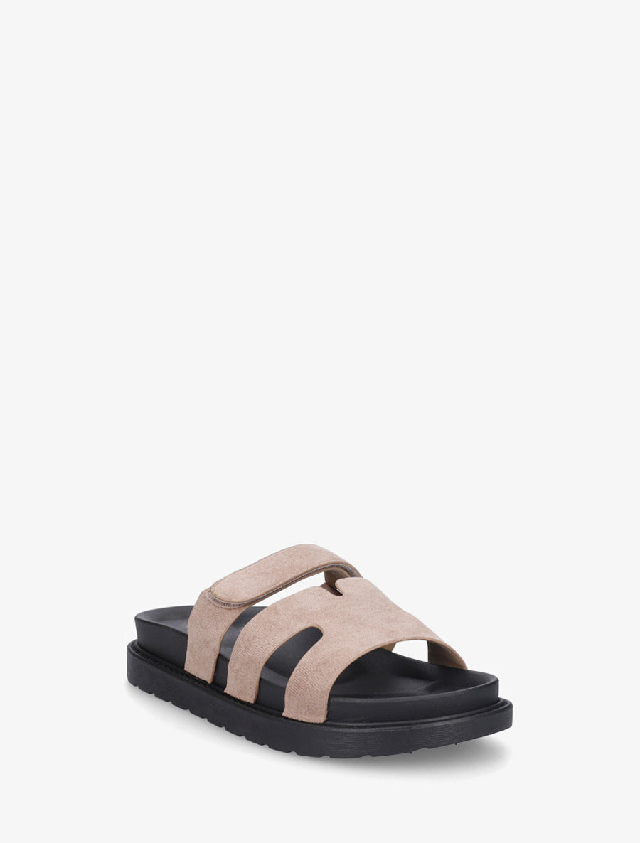 Sandalias de gamuza con cierre de velcro - Topo
