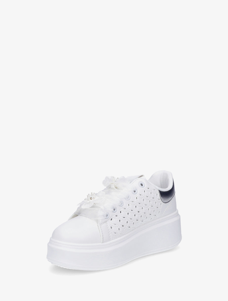 Sneakers à motif ajouré et contrefort nacré - Argent - 3