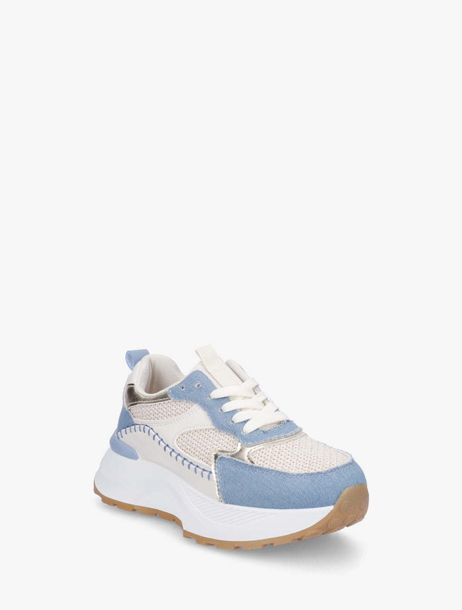 Baskets en simili et maille - Bleu denim - 2