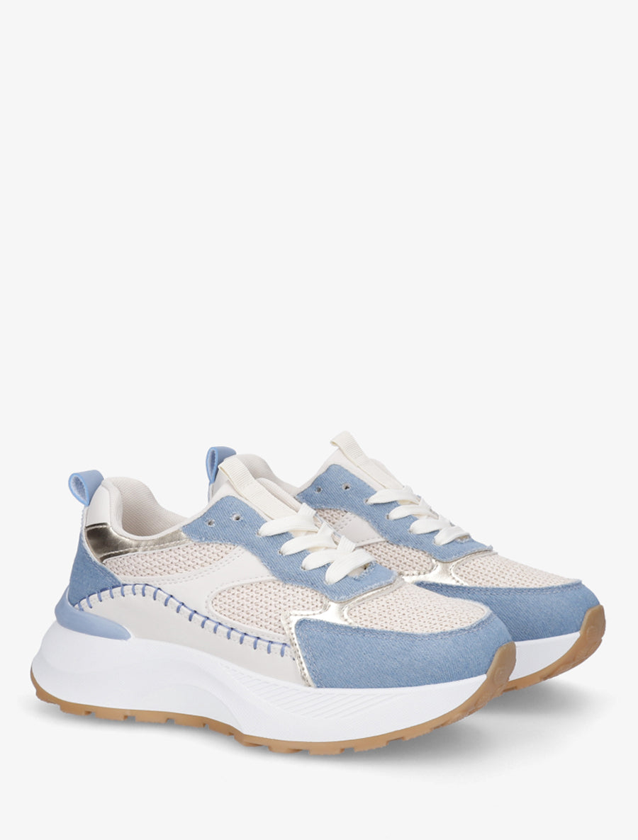 Baskets en simili et maille - Bleu denim - 4
