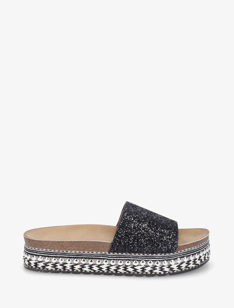 Mules à paillettes et semelle plateforme fantaisie - Noir - 5