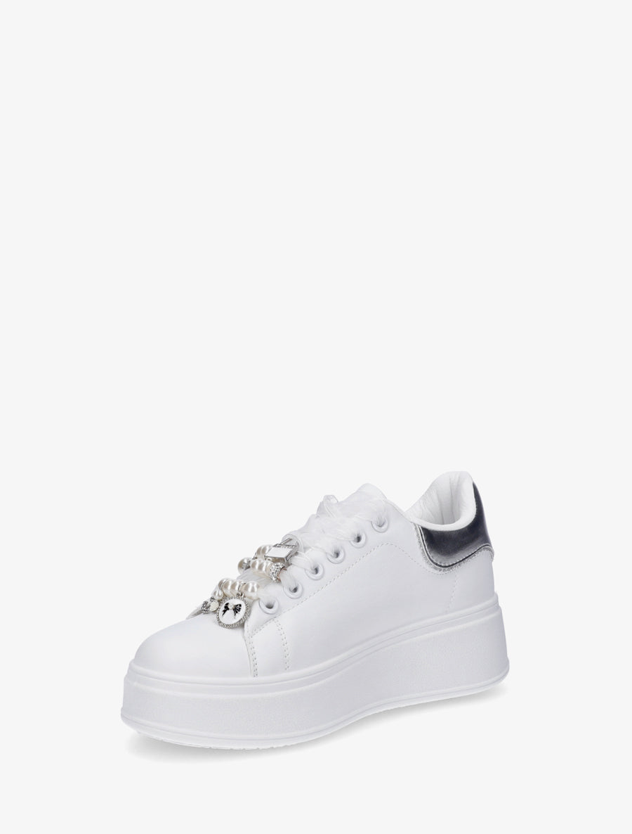 Sneakers à lacets en voile et empiècement bijoux - Argent - 3