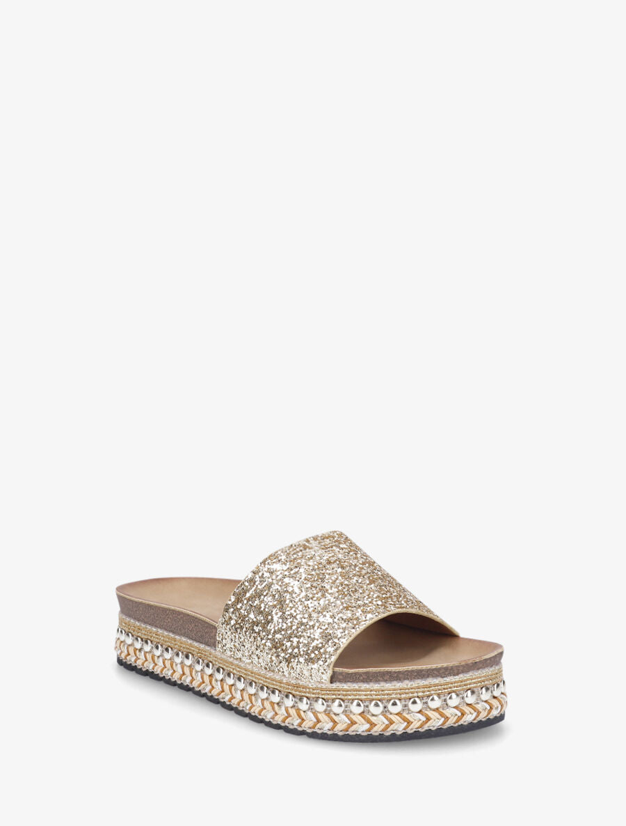 Mules à paillettes et semelle plateforme fantaisie - Or - 2